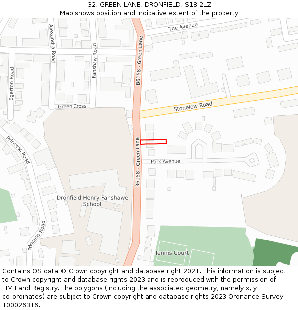 32, GREEN LANE, DRONFIELD, S18 2LZ: Location map and indicative extent of plot