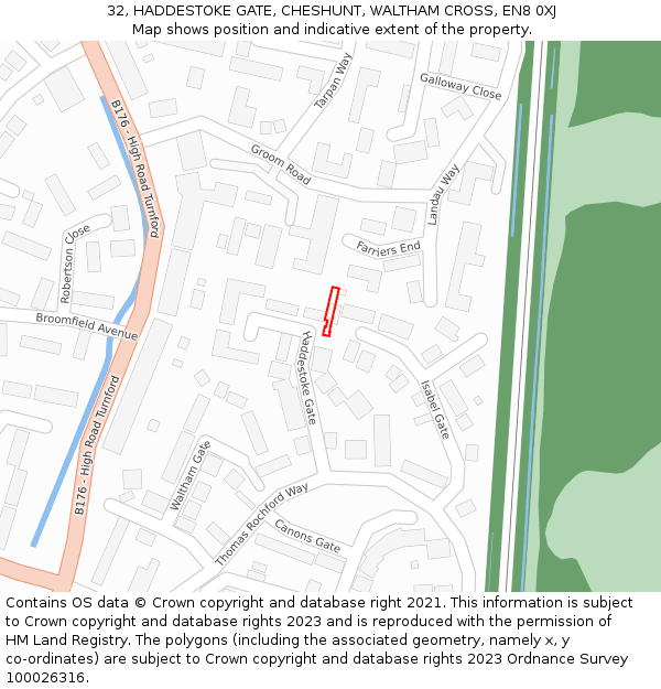 32, HADDESTOKE GATE, CHESHUNT, WALTHAM CROSS, EN8 0XJ: Location map and indicative extent of plot