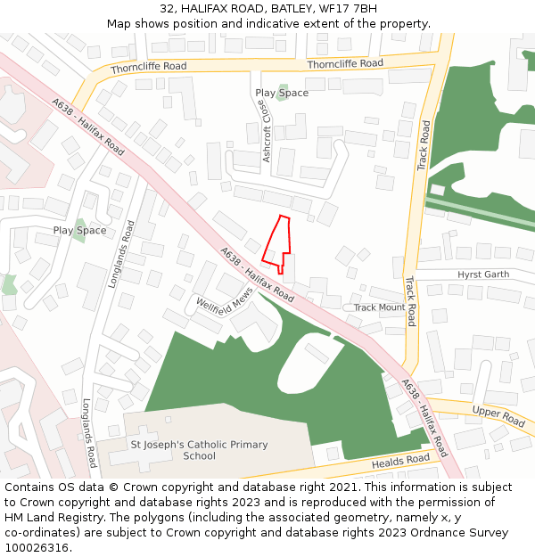 32, HALIFAX ROAD, BATLEY, WF17 7BH: Location map and indicative extent of plot