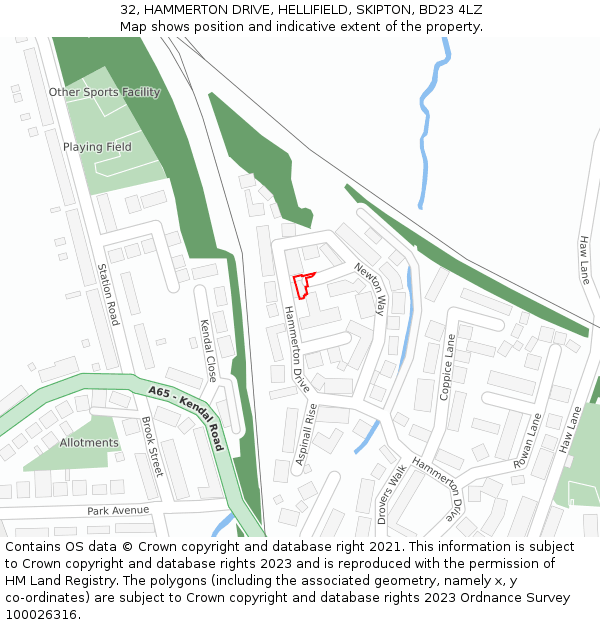 32, HAMMERTON DRIVE, HELLIFIELD, SKIPTON, BD23 4LZ: Location map and indicative extent of plot