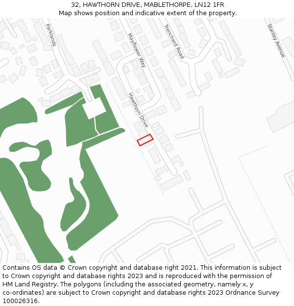 32, HAWTHORN DRIVE, MABLETHORPE, LN12 1FR: Location map and indicative extent of plot