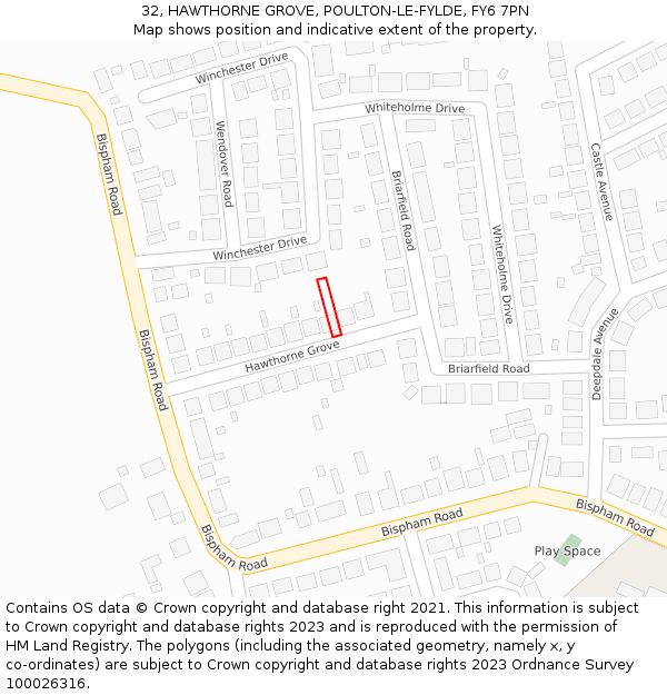 32, HAWTHORNE GROVE, POULTON-LE-FYLDE, FY6 7PN: Location map and indicative extent of plot
