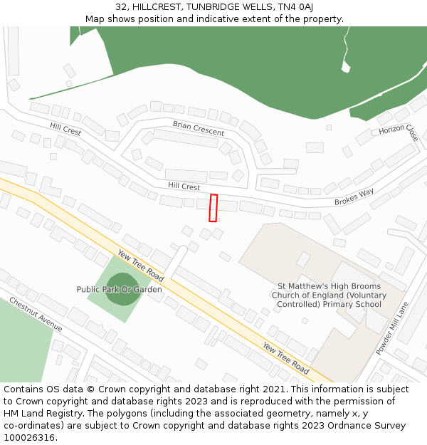 32, HILLCREST, TUNBRIDGE WELLS, TN4 0AJ: Location map and indicative extent of plot