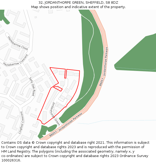 32, JORDANTHORPE GREEN, SHEFFIELD, S8 8DZ: Location map and indicative extent of plot