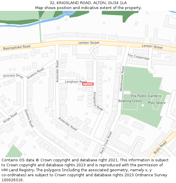 32, KINGSLAND ROAD, ALTON, GU34 1LA: Location map and indicative extent of plot
