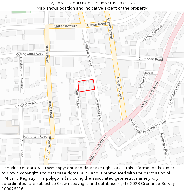 32, LANDGUARD ROAD, SHANKLIN, PO37 7JU: Location map and indicative extent of plot