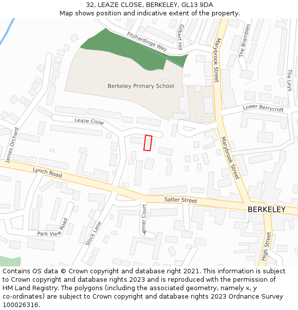 32, LEAZE CLOSE, BERKELEY, GL13 9DA: Location map and indicative extent of plot