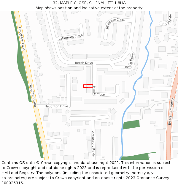 32, MAPLE CLOSE, SHIFNAL, TF11 8HA: Location map and indicative extent of plot