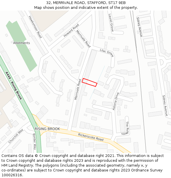 32, MERRIVALE ROAD, STAFFORD, ST17 9EB: Location map and indicative extent of plot