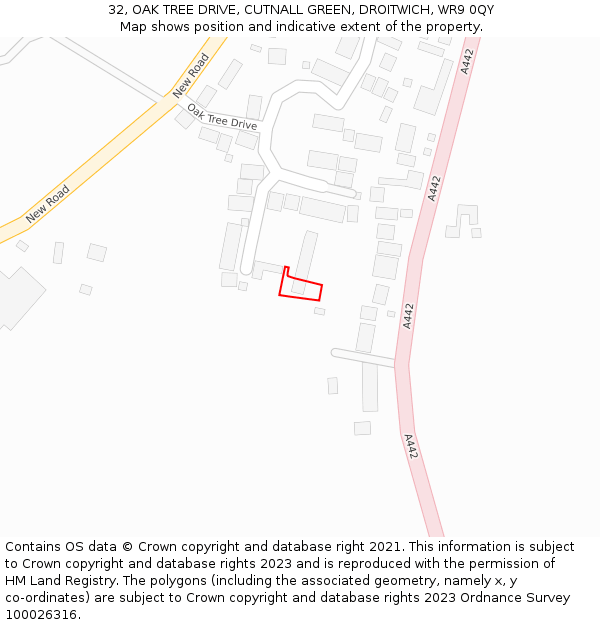 32, OAK TREE DRIVE, CUTNALL GREEN, DROITWICH, WR9 0QY: Location map and indicative extent of plot