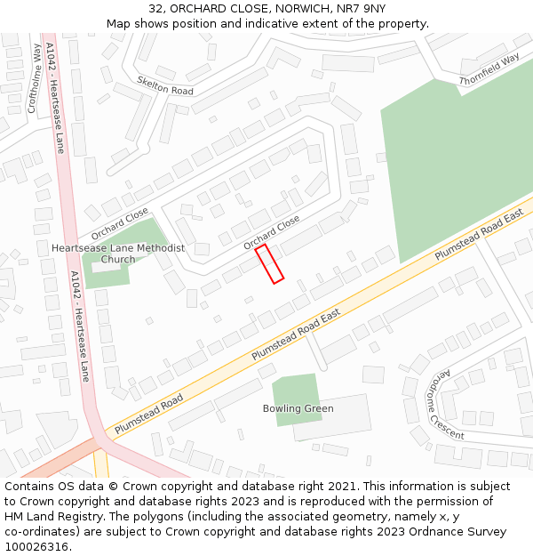 32, ORCHARD CLOSE, NORWICH, NR7 9NY: Location map and indicative extent of plot