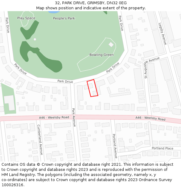 32, PARK DRIVE, GRIMSBY, DN32 0EG: Location map and indicative extent of plot