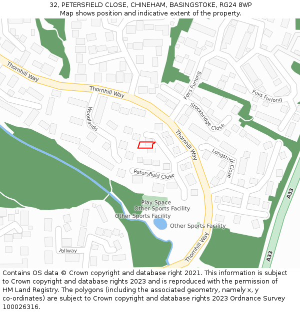 32, PETERSFIELD CLOSE, CHINEHAM, BASINGSTOKE, RG24 8WP: Location map and indicative extent of plot