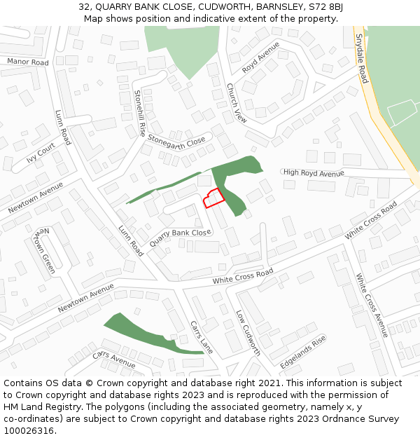 32, QUARRY BANK CLOSE, CUDWORTH, BARNSLEY, S72 8BJ: Location map and indicative extent of plot