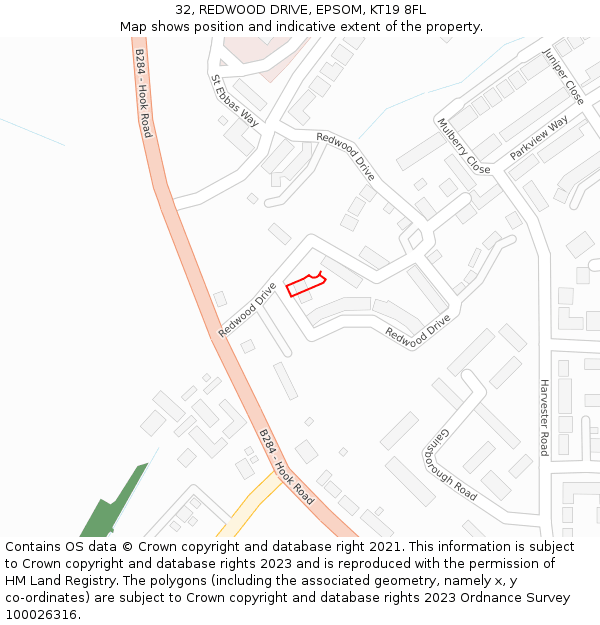 32, REDWOOD DRIVE, EPSOM, KT19 8FL: Location map and indicative extent of plot