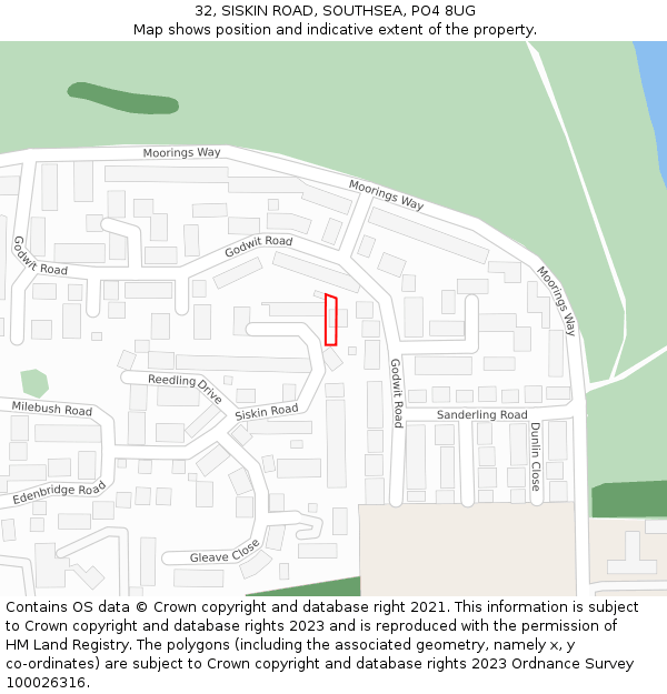 32, SISKIN ROAD, SOUTHSEA, PO4 8UG: Location map and indicative extent of plot