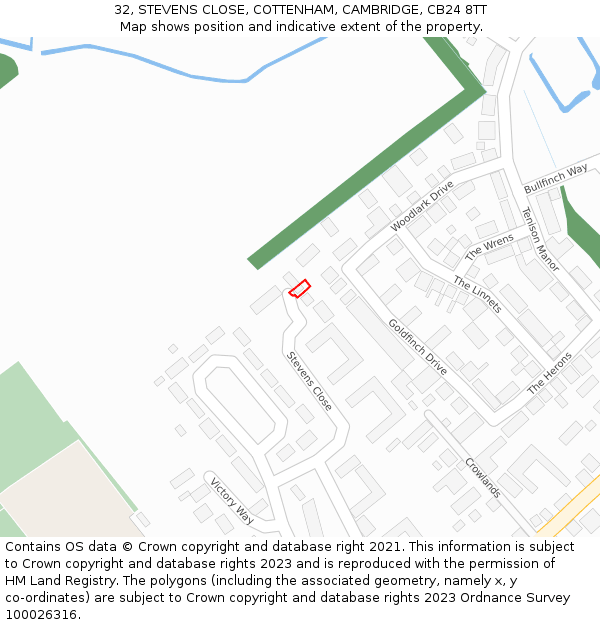 32, STEVENS CLOSE, COTTENHAM, CAMBRIDGE, CB24 8TT: Location map and indicative extent of plot