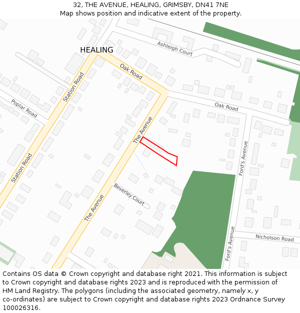 32, THE AVENUE, HEALING, GRIMSBY, DN41 7NE: Location map and indicative extent of plot