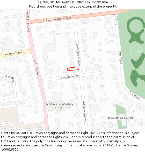 32, WELHOLME AVENUE, GRIMSBY, DN32 0EA: Location map and indicative extent of plot