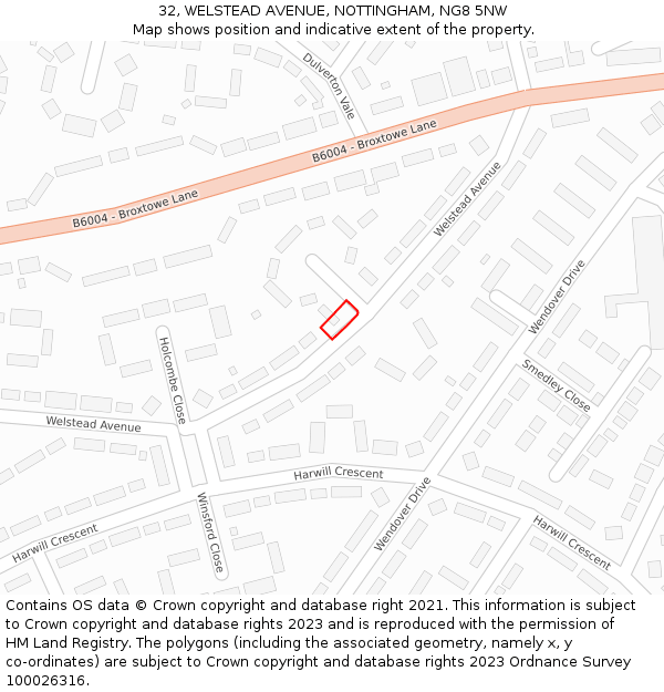 32, WELSTEAD AVENUE, NOTTINGHAM, NG8 5NW: Location map and indicative extent of plot