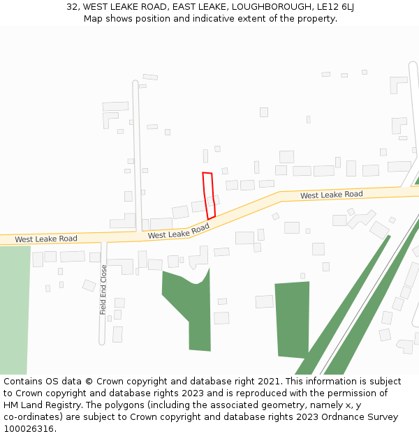 32, WEST LEAKE ROAD, EAST LEAKE, LOUGHBOROUGH, LE12 6LJ: Location map and indicative extent of plot