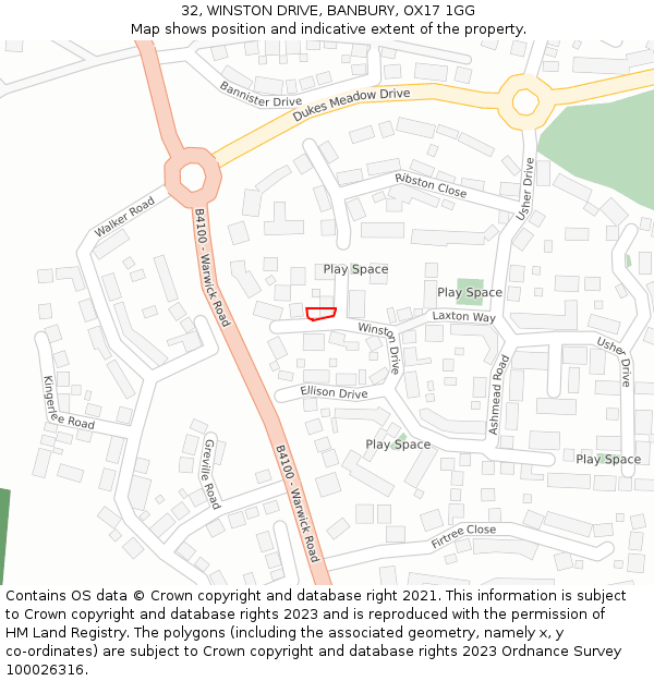 32, WINSTON DRIVE, BANBURY, OX17 1GG: Location map and indicative extent of plot