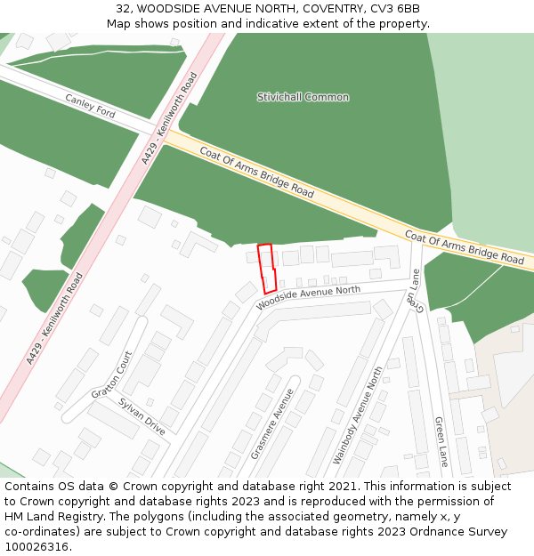 32, WOODSIDE AVENUE NORTH, COVENTRY, CV3 6BB: Location map and indicative extent of plot