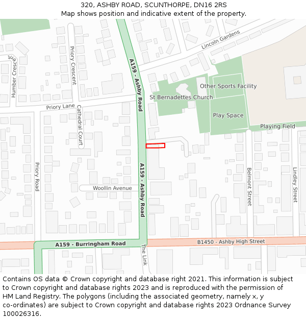 320, ASHBY ROAD, SCUNTHORPE, DN16 2RS: Location map and indicative extent of plot