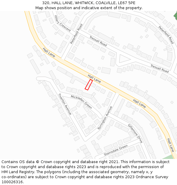 320, HALL LANE, WHITWICK, COALVILLE, LE67 5PE: Location map and indicative extent of plot