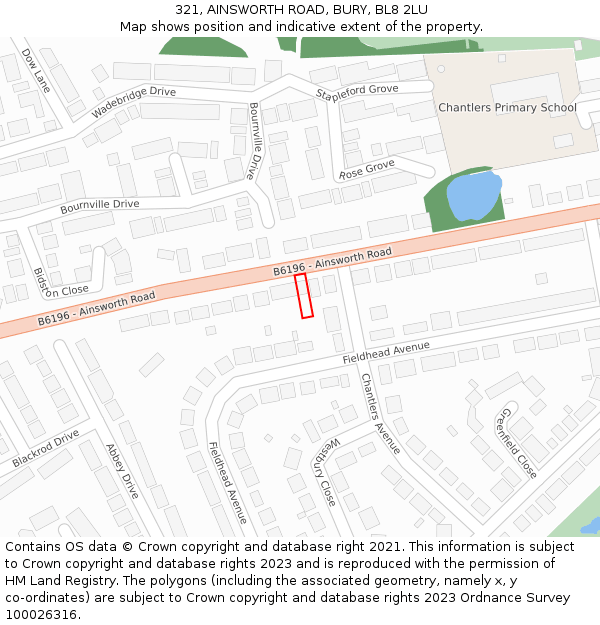 321, AINSWORTH ROAD, BURY, BL8 2LU: Location map and indicative extent of plot