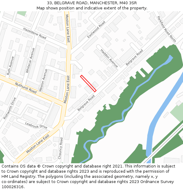 33, BELGRAVE ROAD, MANCHESTER, M40 3SR: Location map and indicative extent of plot