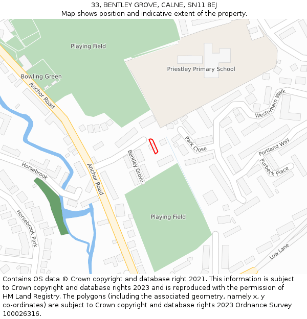 33, BENTLEY GROVE, CALNE, SN11 8EJ: Location map and indicative extent of plot