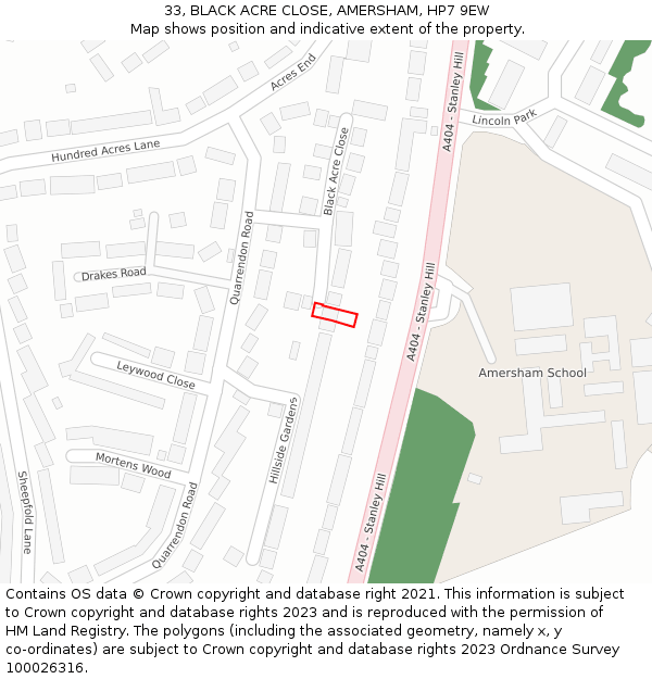 33, BLACK ACRE CLOSE, AMERSHAM, HP7 9EW: Location map and indicative extent of plot