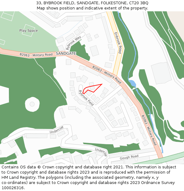 33, BYBROOK FIELD, SANDGATE, FOLKESTONE, CT20 3BQ: Location map and indicative extent of plot