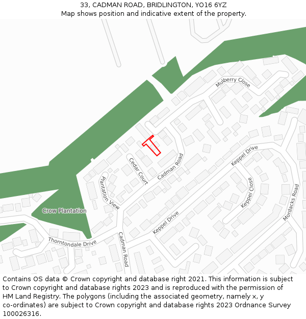 33, CADMAN ROAD, BRIDLINGTON, YO16 6YZ: Location map and indicative extent of plot