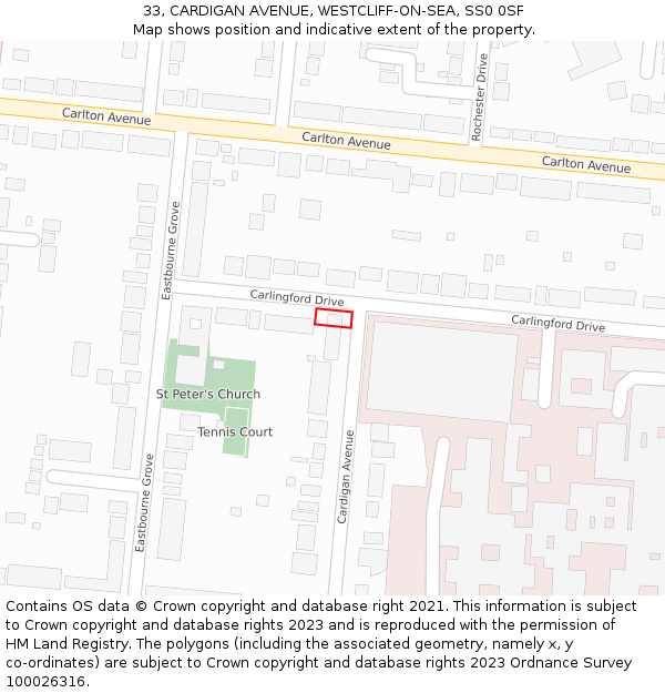 33, CARDIGAN AVENUE, WESTCLIFF-ON-SEA, SS0 0SF: Location map and indicative extent of plot