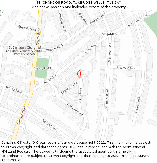 33, CHANDOS ROAD, TUNBRIDGE WELLS, TN1 2NY: Location map and indicative extent of plot