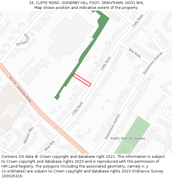 33, CLIFFE ROAD, GONERBY HILL FOOT, GRANTHAM, NG31 8HL: Location map and indicative extent of plot