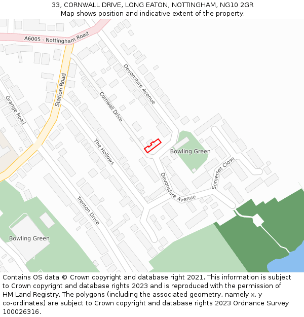 33, CORNWALL DRIVE, LONG EATON, NOTTINGHAM, NG10 2GR: Location map and indicative extent of plot