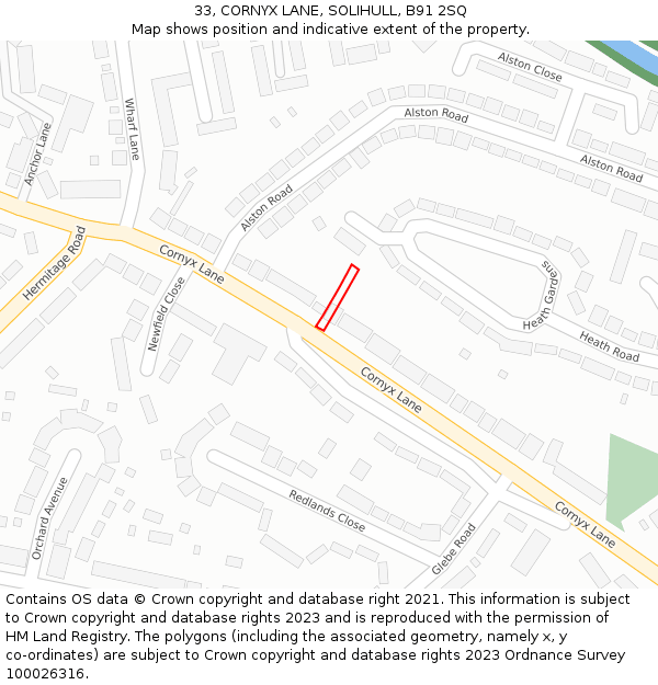 33, CORNYX LANE, SOLIHULL, B91 2SQ: Location map and indicative extent of plot