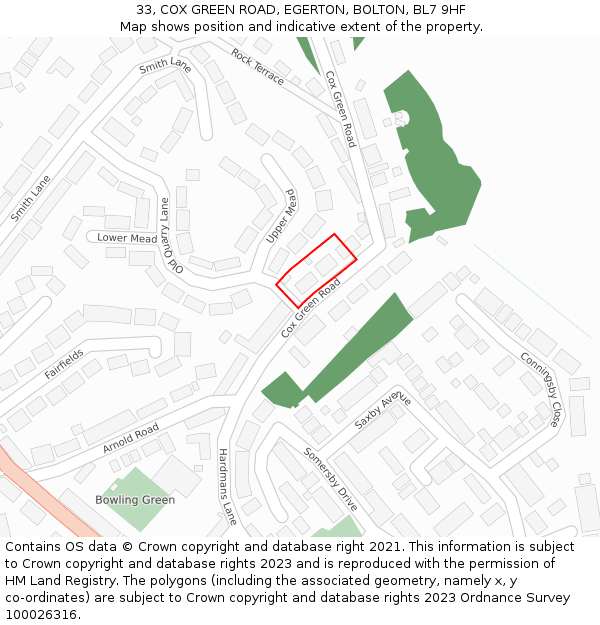 33, COX GREEN ROAD, EGERTON, BOLTON, BL7 9HF: Location map and indicative extent of plot