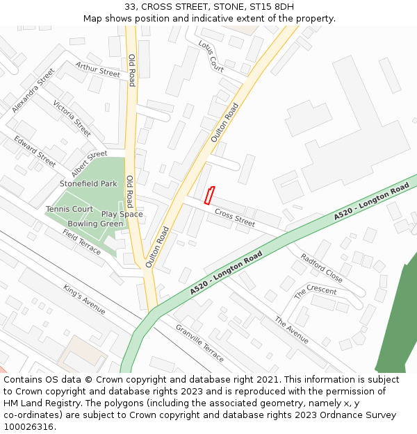 33, CROSS STREET, STONE, ST15 8DH: Location map and indicative extent of plot