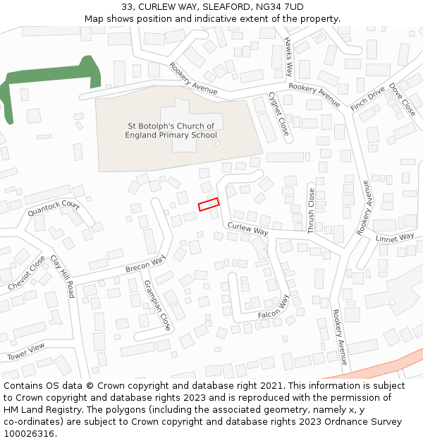 33, CURLEW WAY, SLEAFORD, NG34 7UD: Location map and indicative extent of plot