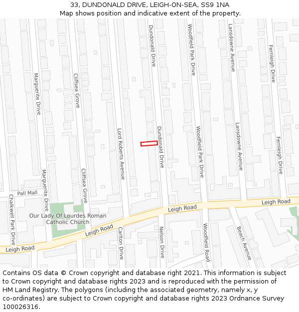 33, DUNDONALD DRIVE, LEIGH-ON-SEA, SS9 1NA: Location map and indicative extent of plot