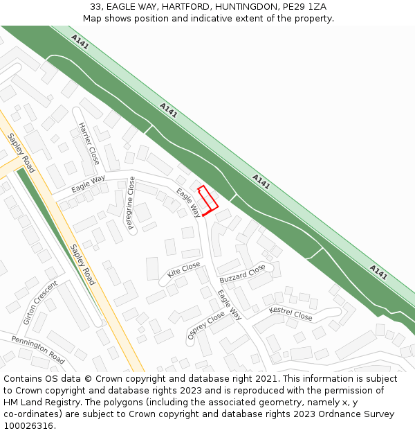 33, EAGLE WAY, HARTFORD, HUNTINGDON, PE29 1ZA: Location map and indicative extent of plot
