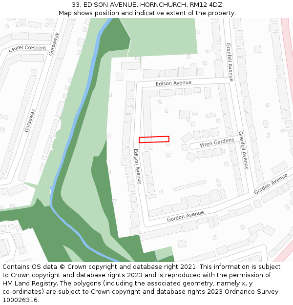 33, EDISON AVENUE, HORNCHURCH, RM12 4DZ: Location map and indicative extent of plot