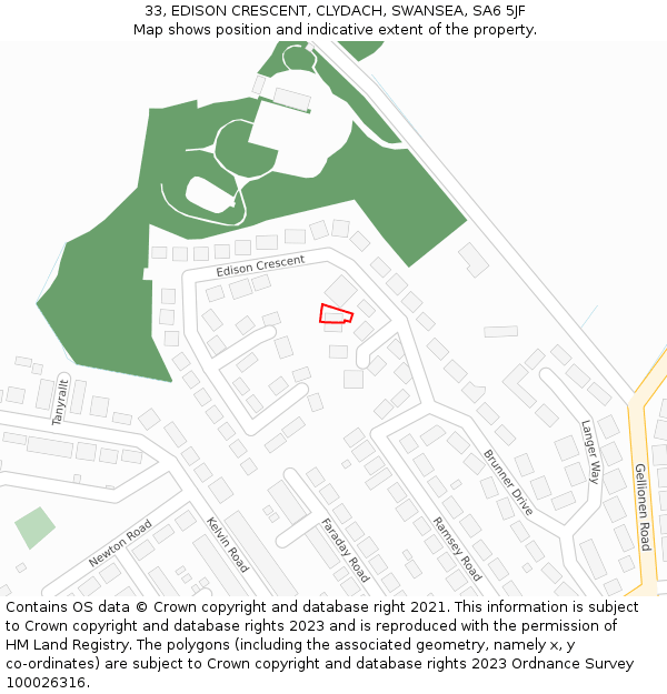 33, EDISON CRESCENT, CLYDACH, SWANSEA, SA6 5JF: Location map and indicative extent of plot