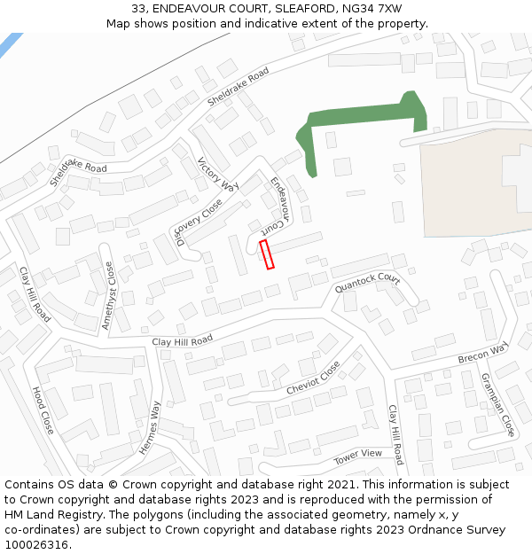 33, ENDEAVOUR COURT, SLEAFORD, NG34 7XW: Location map and indicative extent of plot