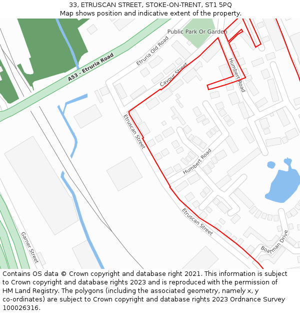 33, ETRUSCAN STREET, STOKE-ON-TRENT, ST1 5PQ: Location map and indicative extent of plot