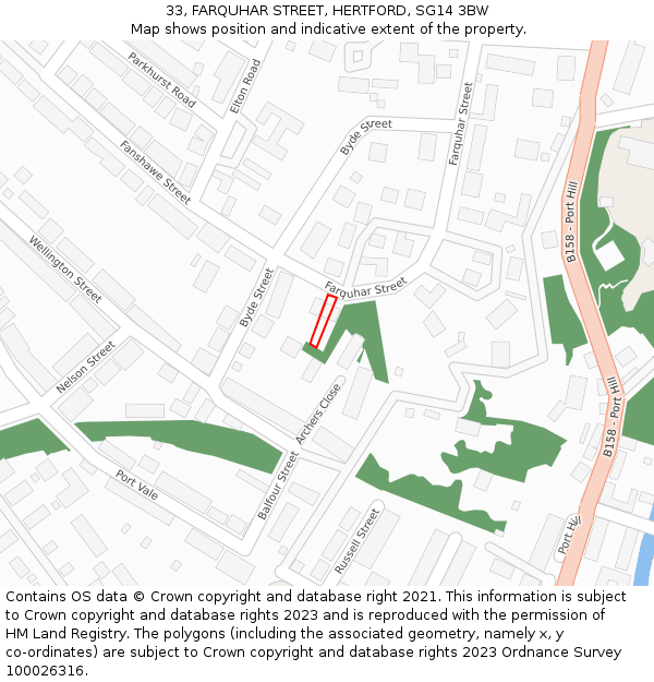 33, FARQUHAR STREET, HERTFORD, SG14 3BW: Location map and indicative extent of plot